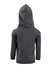 A grey baby fleece hoodie featuring a hood and long sleeves. The back view highlights its simple design.