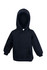 A dark navy baby fleece hoodie with a front pocket and a hood, featuring a logo on the chest.