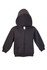 A black fleece baby zip hoodie with a front pocket and a hood, featuring a label inside.
