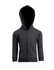 A fleece baby zip hoodie in dark grey, featuring a hood and front pockets. It has a branding logo.
