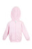 A pink fleece baby zip hoodie with a hood and pockets, featuring a logo on the front.