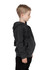 A grey stone wash fleece hoodie for children, featuring a front pocket and a hood.