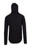 A black men's hoodie featuring a soft cotton and bonded polar fleece material, with a hood and long sleeves.