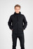 A black men's hoodie made from 320gsm soft cotton/bonded polar fleece, featuring a zip and two front pockets.