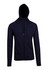 A navy blue men's hoodie made from 320gsm soft cotton and bonded polar fleece, featuring a hood and a logo.