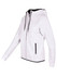 A women's junior grey hoodie made from soft cotton and bonded polar fleece, featuring a zip front and pockets.
