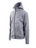 A grey men's hoodie with a hood and zip closure, featuring side pockets and a logo.