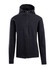 A black men's hoodie with a zip front and a hood, featuring long sleeves and a modern cut.
