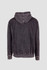 A men's stone wash fleece hoodie in a faded black colour, featuring a hood and stitched detailing on the back.