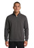 A navy half zip fleece jumper for men, featuring a stand-up collar and side pockets. It has a logo on it.