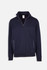 A navy half zip fleece jumper with zippered pockets and a collar. It has a logo on the label.