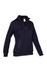 A navy half-zip fleece jumper for women, featuring a collar and side pockets, with a logo on the label.