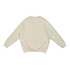 A beige adults' cotton sweatshirt with a relaxed fit and ribbed cuffs at the sleeves and hem, featuring a logo.