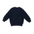 A navy blue kids' cotton sweatshirt with long sleeves and a ribbed hem, featuring a logo on the back.