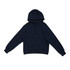 A navy cotton hoodie featuring a kangaroo pocket and a hood. It has long sleeves and a minimalist design.