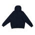 A dark navy hoodie featuring a kangaroo pocket and zipper, designed for men's wear. It includes a logo.