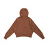 A brown women's cotton half-zip jumper featuring a hood and a relaxed fit. It includes long sleeves and a ribbed hem.