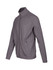 A grey heather jacket with a high collar and zip front, featuring side pockets and a logo on the chest.