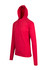 A red unisex hoodie with a drawstring hood and long sleeves, featuring a subtle texture.