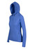 A blue half-hood top with long sleeves, featuring a hood and a zipper at the neck. Includes a branding logo.