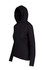 A black half-hood top with long sleeves and a zippered neckline, featuring a logo.