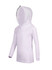 A white kids' fusion t-shirt hoodie with long sleeves and a hood, featuring a branding logo.