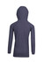 A dark grey hoodie featuring a hood and long sleeves, designed for kids. It has a simple, unadorned back.
