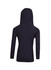 A black hoodie with a fitted design and a hood, featuring long sleeves and raglan seams.
