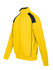 A bright yellow track jacket with black contrast detailing and a zip front, featuring ribbed cuffs and collar.