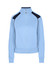 A light blue women's juniors unbrushed contrast jacket featuring dark blue accents and a zip front.