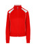 A red women's/juniors unbrushed contrast jacket featuring white accents and a zip-up front, with a logo on the design.