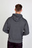 A grey heather hoodie with a drawstring hood, featuring a rear view of a model.