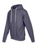 A grey heather hoodie with a front pocket and drawstring hood, featuring a logo on the side.