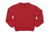 A red crew neck jumper with long sleeves, featuring a simple design and an interior label with branding.