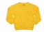 A yellow kids' crew neck jumper with long sleeves and a ribbed cuff. It features a logo on the front.