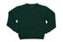A green kids' crew neck jumper with long sleeves and a tag inside. It features a logo on the tag.