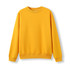 A yellow crew neck jumper, featuring long sleeves and a relaxed fit. The garment has a branding logo on it.