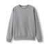 A grey crew neck jumper with long sleeves. It features a simple design and has a logo on it.