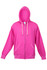 A pink heather zip hoodie featuring a hood and a front zipper, with long sleeves and a logo.