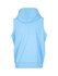 A light blue sleeveless zip hoodie featuring a hood and a simple design at the back.
