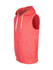 A red sleeveless zip hoodie featuring a front pocket and drawstring hood, part of the Greatness Range.