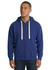 A man wearing a black brushed heavy zip fleece hoodie with a white drawstring and pockets.
