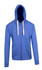 A blue brushed heavy zip fleece hoodie with a front zipper, drawstring hood, and two side pockets.