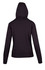 A black women's junior heavy zip fleece hoodie with a hood and ribbed cuffs. Features a plain back design.