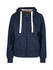 A navy heavy zip fleece hoodie with a hood and cream drawstrings, featuring front pockets and a branded label.