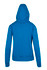 A blue women's junior heavy fleece hoodie featuring a kangaroo pocket and a hood at the back.