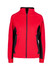 A red and black women's jacket with a zip-up front and long sleeves, featuring a logo on the sleeve.