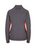 A grey women's jacket with orange accents, featuring a high collar and fitted design, includes a logo.