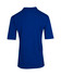 A blue men's 100% cotton jersey polo shirt featuring short sleeves and a collar, with a logo present.