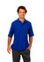 A man in a blue regular pique knit polo shirt, featuring a collar and short sleeves, with a logo on the chest.